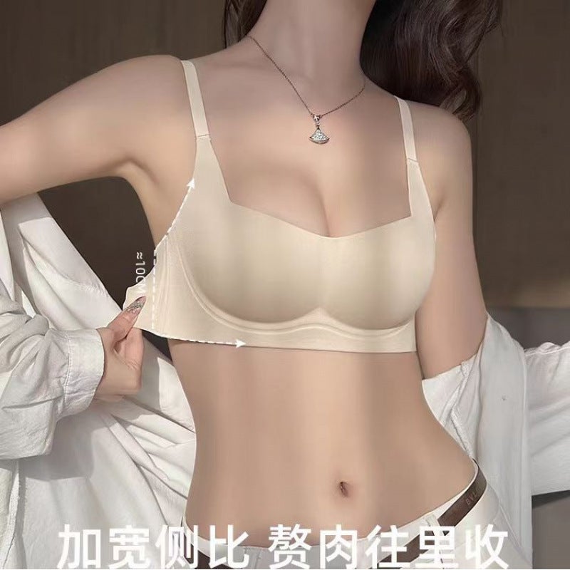 Small Breast Push-Up Anti-Sagging Thin Slimming Look Seamless Intimates Women'S Soft Support No Rims Breast-Retracting Bra - Image 3