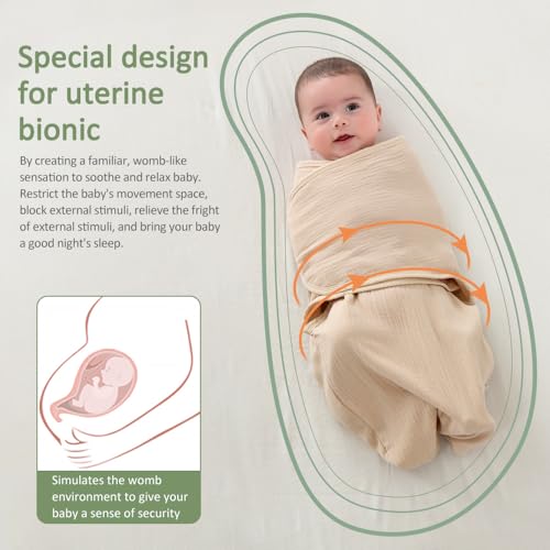 KLERICER Baby Swaddle Wrap, Newborn Blanket Wrap with Breathable Organic Cotton, Adjustable Wider Baby Swaddle Blanket, Essentials for 0-6 Months (Khaki, 3-6 Month) - Image 3