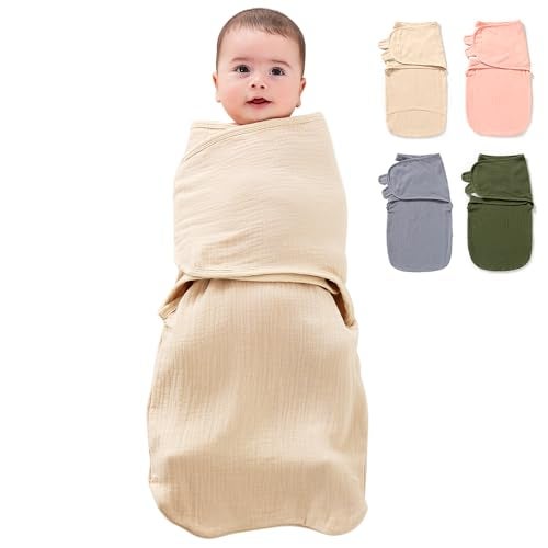 KLERICER Baby Swaddle Wrap, Newborn Blanket Wrap with Breathable Organic Cotton, Adjustable Wider Baby Swaddle Blanket, Essentials for 0-6 Months (Khaki, 3-6 Month) - Image 1