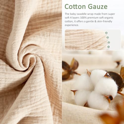 KLERICER Baby Swaddle Wrap, Newborn Blanket Wrap with Breathable Organic Cotton, Adjustable Wider Baby Swaddle Blanket, Essentials for 0-6 Months (Khaki, 3-6 Month) - Image 2