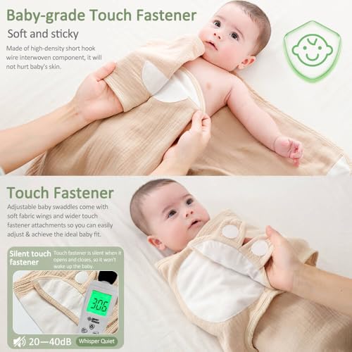 KLERICER Baby Swaddle Wrap, Newborn Blanket Wrap with Breathable Organic Cotton, Adjustable Wider Baby Swaddle Blanket, Essentials for 0-6 Months (Khaki, 3-6 Month) - Image 4