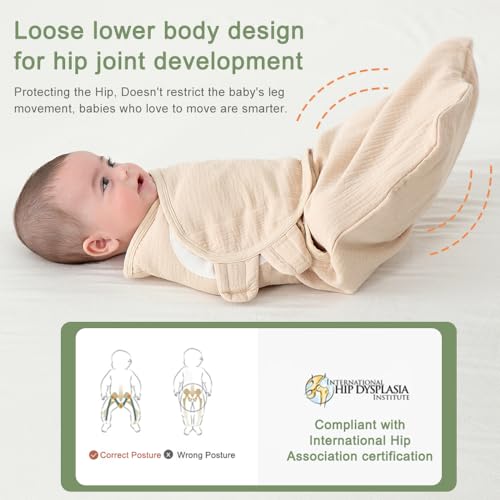 KLERICER Baby Swaddle Wrap, Newborn Blanket Wrap with Breathable Organic Cotton, Adjustable Wider Baby Swaddle Blanket, Essentials for 0-6 Months (Khaki, 3-6 Month) - Image 5