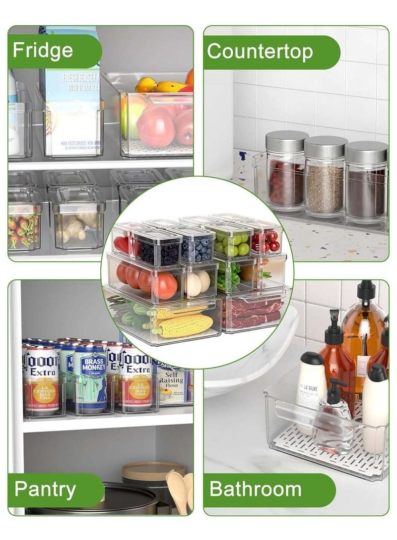 Hanayo 14 Pcs Fridge Organizer Stackable Refrigerator Organizer Bins with Lids Drain Tray Fruit Storage Containers for Food Vegetable Storage(Clear) - Image 4