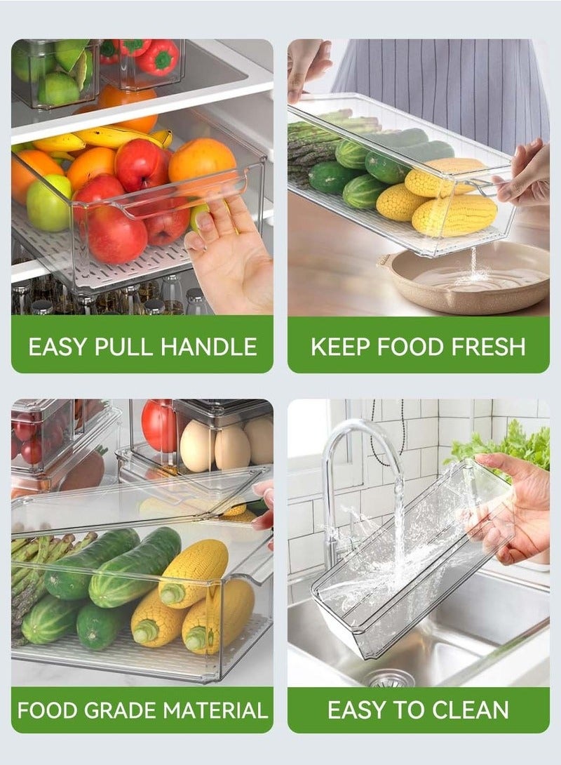 Hanayo 14 Pcs Fridge Organizer Stackable Refrigerator Organizer Bins with Lids Drain Tray Fruit Storage Containers for Food Vegetable Storage(Clear) - Image 5