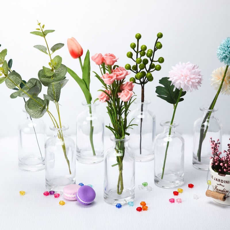 Mimorou 24 Pack Clear Glass Bud Vases Bulk Small Glass Living Vases for Centerpieces Vintage Table Decorative Bottle for Flowers Rustic Wedding Reception Party Decoration(2.36 x 5.2 in) - Image 4