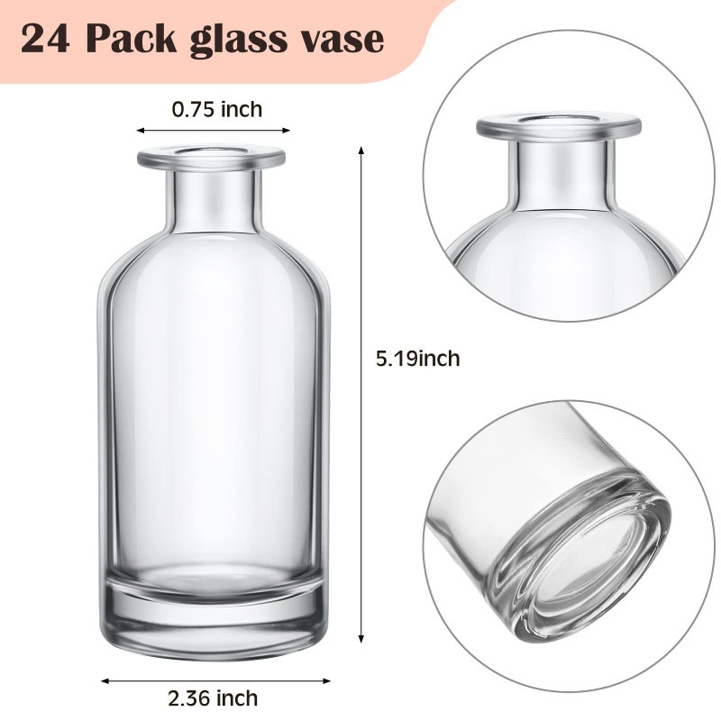 Mimorou 24 Pack Clear Glass Bud Vases Bulk Small Glass Living Vases for Centerpieces Vintage Table Decorative Bottle for Flowers Rustic Wedding Reception Party Decoration(2.36 x 5.2 in) - Image 2