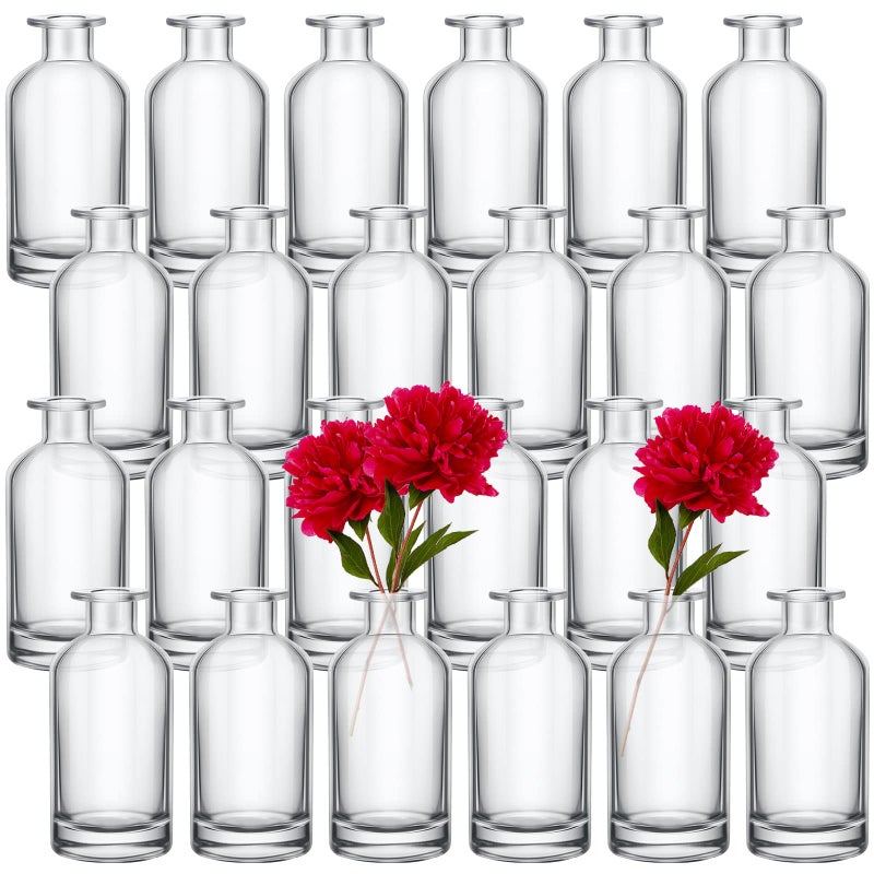 Mimorou 24 Pack Clear Glass Bud Vases Bulk Small Glass Living Vases for Centerpieces Vintage Table Decorative Bottle for Flowers Rustic Wedding Reception Party Decoration(2.36 x 5.2 in) - Image 1