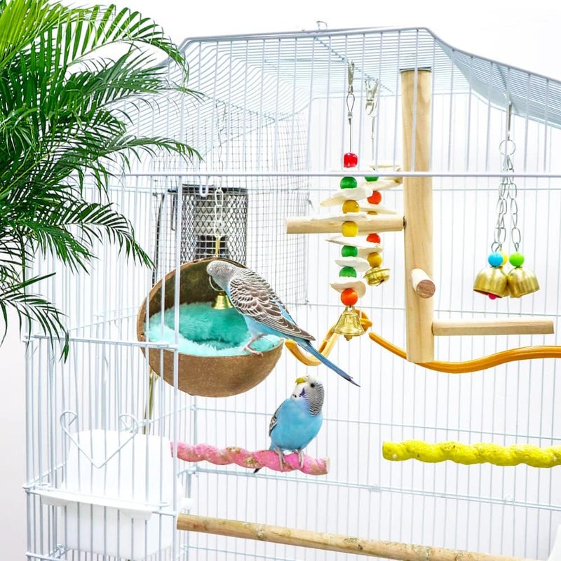 VTurboWay 2 Pcs Natural Coconut Shell Bird Nest House Bed Breeding Nesting Anti-Pecking Bite with Warm Pad and Bell for Bird Parrot Budgie Parakeet Cockatiel Conure Lovebird Canary Finch - Image 4