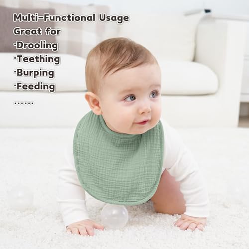 Susurration Muslin Baby Drool Bibs 10Pack Soft Square Adjustable Bandana Bibs for Unisex Newborn Baby Girls&Boys (Natural) - Image 2