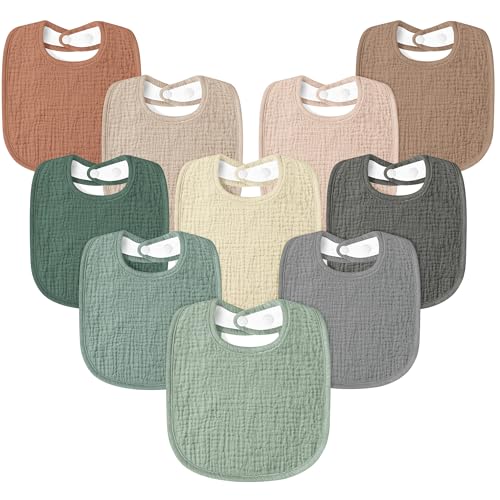 Susurration Muslin Baby Drool Bibs 10Pack Soft Square Adjustable Bandana Bibs for Unisex Newborn Baby Girls&Boys (Natural) - Image 1