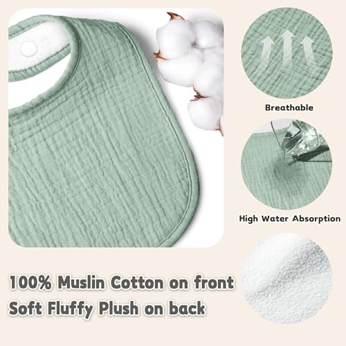 Susurration Muslin Baby Drool Bibs 10Pack Soft Square Adjustable Bandana Bibs for Unisex Newborn Baby Girls&Boys (Natural) - Image 3