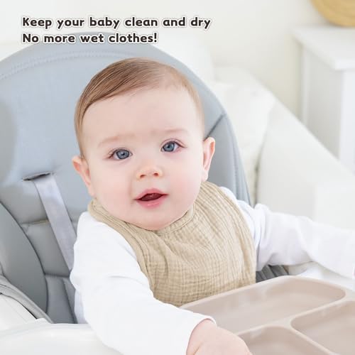 Susurration Muslin Baby Drool Bibs 10Pack Soft Square Adjustable Bandana Bibs for Unisex Newborn Baby Girls&Boys (Natural) - Image 5