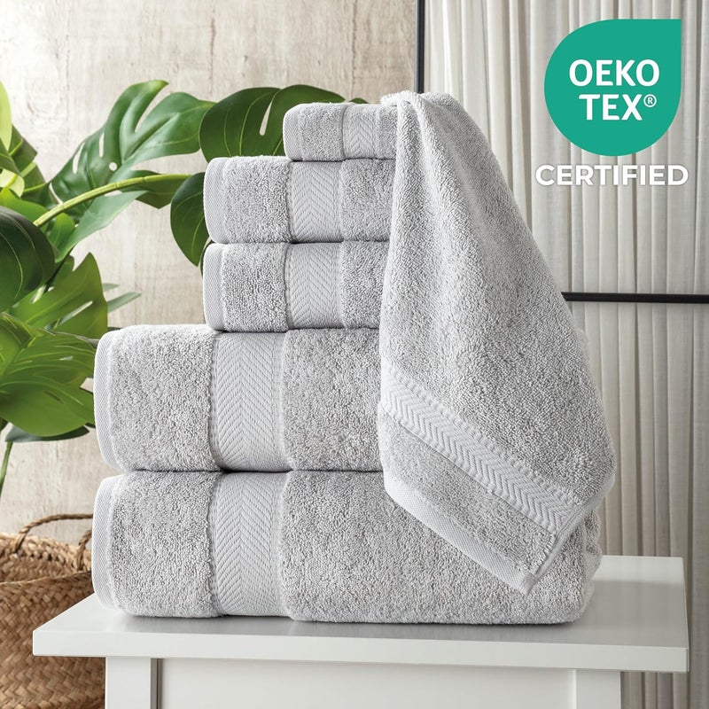 TEXTILOM 6 Pcs Towel Set, 2 Bath Towels, 2 Hand Towels, 2 Washcloths, 100% Luxury Cotton, Hotel Quality Bathroom Towels, Soft Hand Towels, Washable&Highly Absorbent&Quick Dry, Lightweight - Light Grey - Image 2