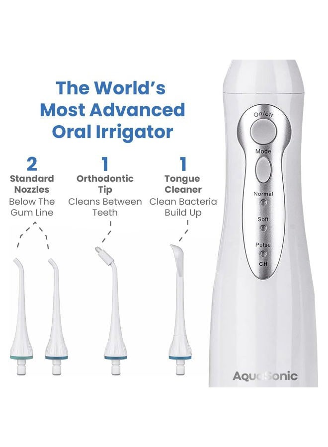 AquaSonic Home Dental Center Rechargeable Power Toothbrush & Smart Water Flosser - Complete Family Oral Care System - 10 Attachments and Tips Included - Various Modes & Timers (White) - Image 5