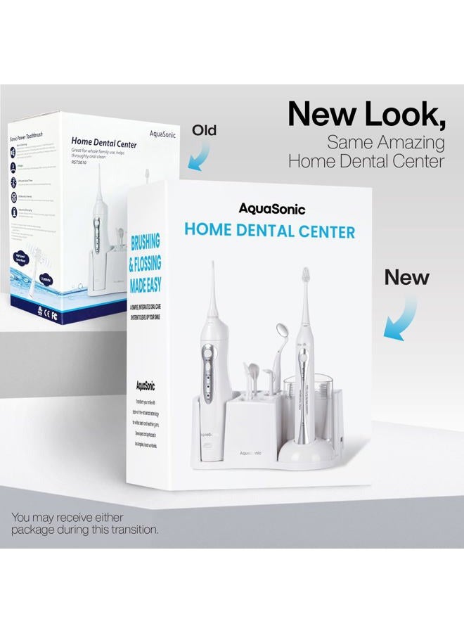 AquaSonic Home Dental Center Rechargeable Power Toothbrush & Smart Water Flosser - Complete Family Oral Care System - 10 Attachments and Tips Included - Various Modes & Timers (White) - Image 2