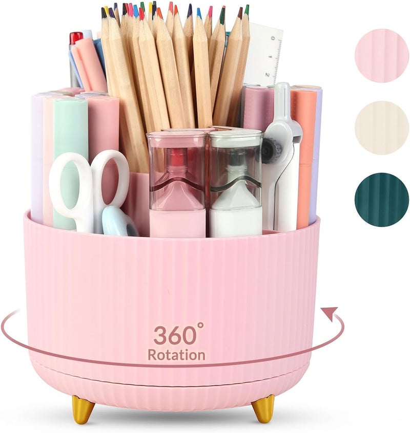 SKYDUE 360 Degree Rotating Desk Organizer, Dual-Purpose Pencil Pen Holder for Desk, Cute Rotating Desk Pen Organizer with 5 Slots, Art Supplies, Pencil Cup for Office, School, Home - Image 1