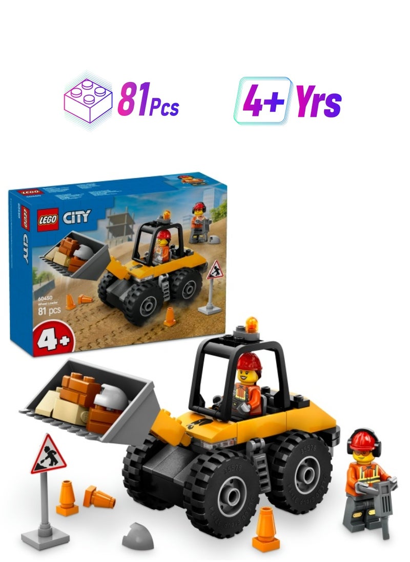 LEGO City Yellow Construction Wheel Loader Toy - Vehicle Building Set for Toddlers, 4+ Year Old Boys & Girls - Preschool Montessori Gift Ideas - 60450 (81 pieces)  - Image 1