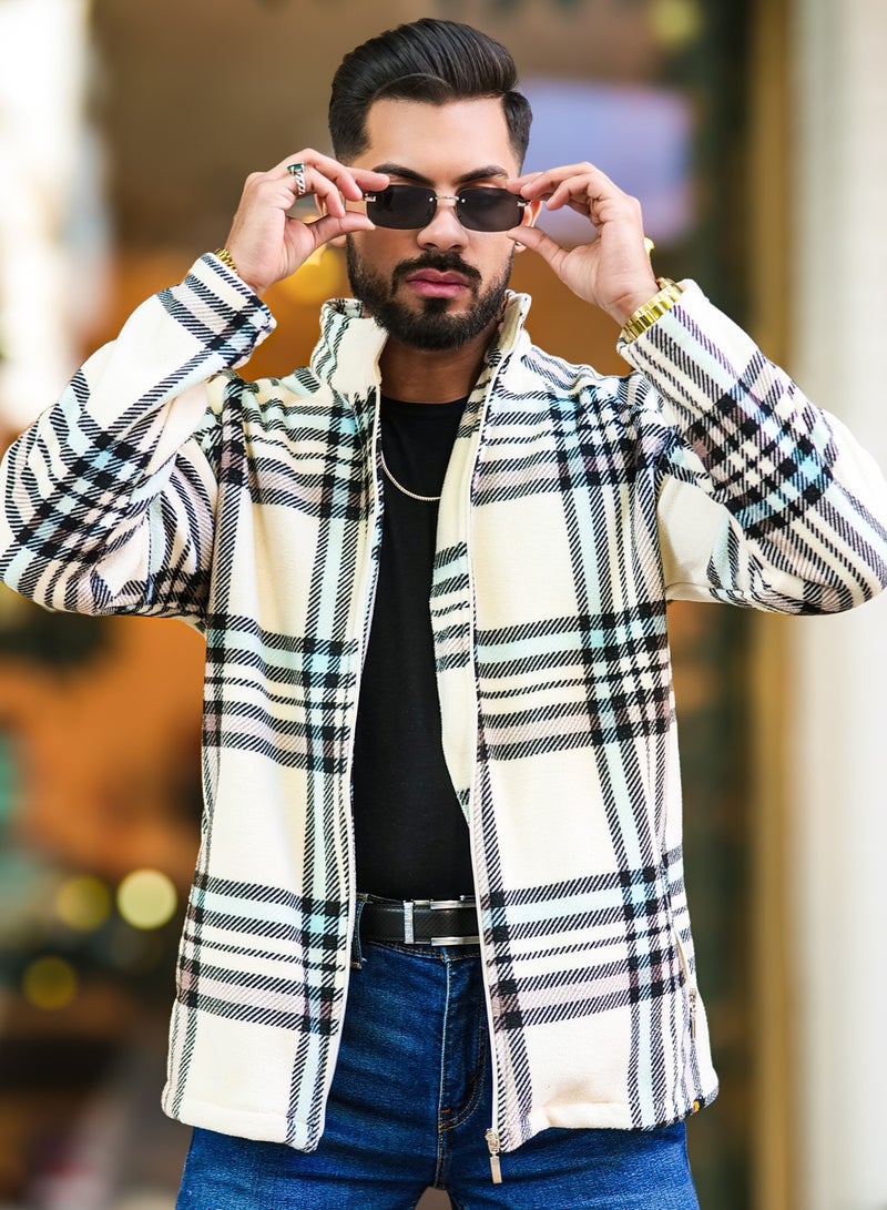 مانياك شيرت رجالي بسحاب كامل أزرق من البوليستر والصوف - Image 1