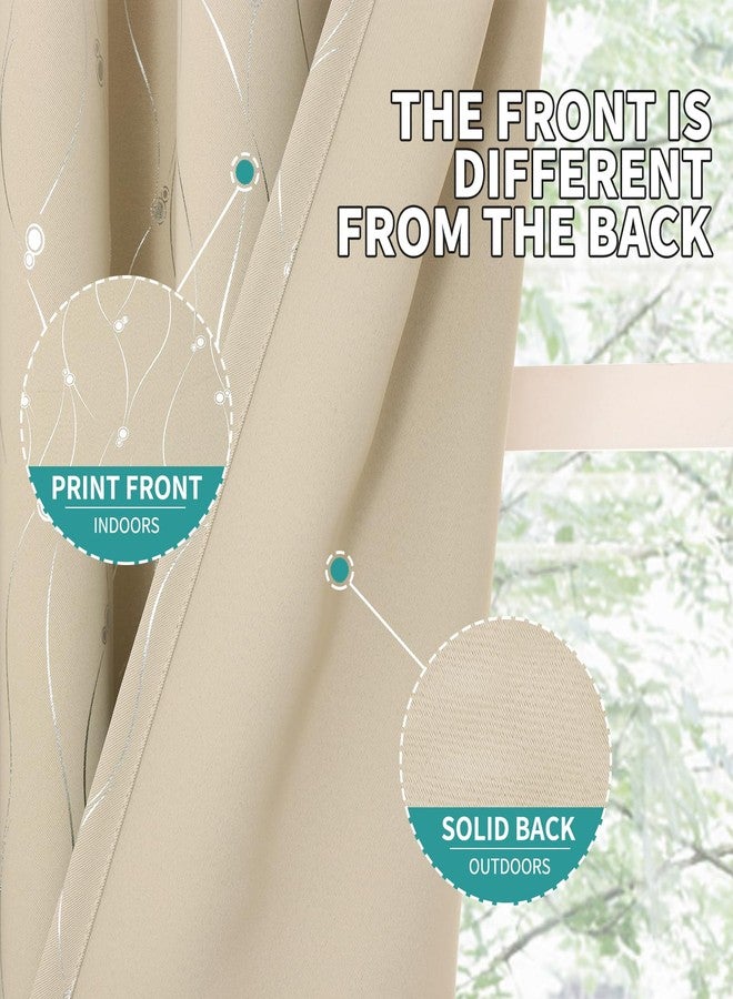 BGment Blackout Curtains 84 Inch Length 2 Panels Set, Grommet Thermal Insulated Blackout Curtains with Wave Line and Dots Printed for Bedroom, 2 Panels, Each 52 x 63 Inch, Champagne - Image 3