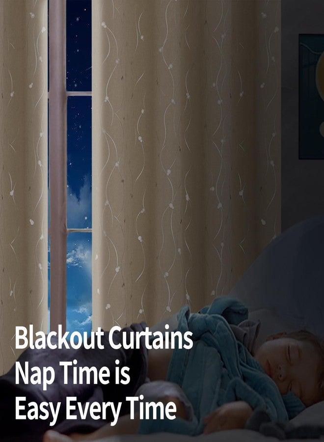 BGment Blackout Curtains 84 Inch Length 2 Panels Set, Grommet Thermal Insulated Blackout Curtains with Wave Line and Dots Printed for Bedroom, 2 Panels, Each 52 x 63 Inch, Champagne - Image 4