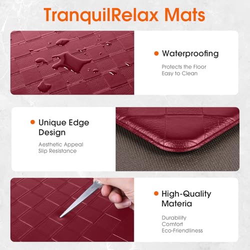 TranquilRelax Kitchen Mats, 2PCS Kitchen Rugs, Cushioned Anti Fatigue Kitchen Mats for Floor, Non-Slip Standing Desk Mat, Waterproof Kitchen Rug Set for Kitchen Floor Office,17.3"×30"+17.3"×59" Red - Image 5