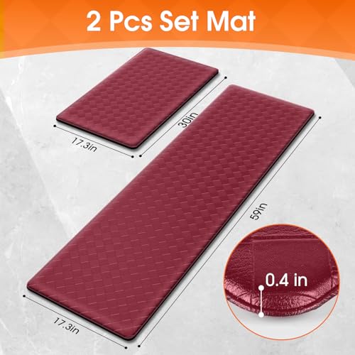 TranquilRelax Kitchen Mats, 2PCS Kitchen Rugs, Cushioned Anti Fatigue Kitchen Mats for Floor, Non-Slip Standing Desk Mat, Waterproof Kitchen Rug Set for Kitchen Floor Office,17.3"×30"+17.3"×59" Red - Image 3