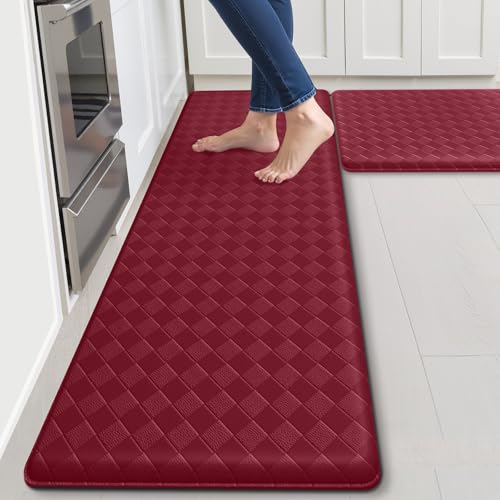 TranquilRelax Kitchen Mats, 2PCS Kitchen Rugs, Cushioned Anti Fatigue Kitchen Mats for Floor, Non-Slip Standing Desk Mat, Waterproof Kitchen Rug Set for Kitchen Floor Office,17.3"×30"+17.3"×59" Red - Image 1