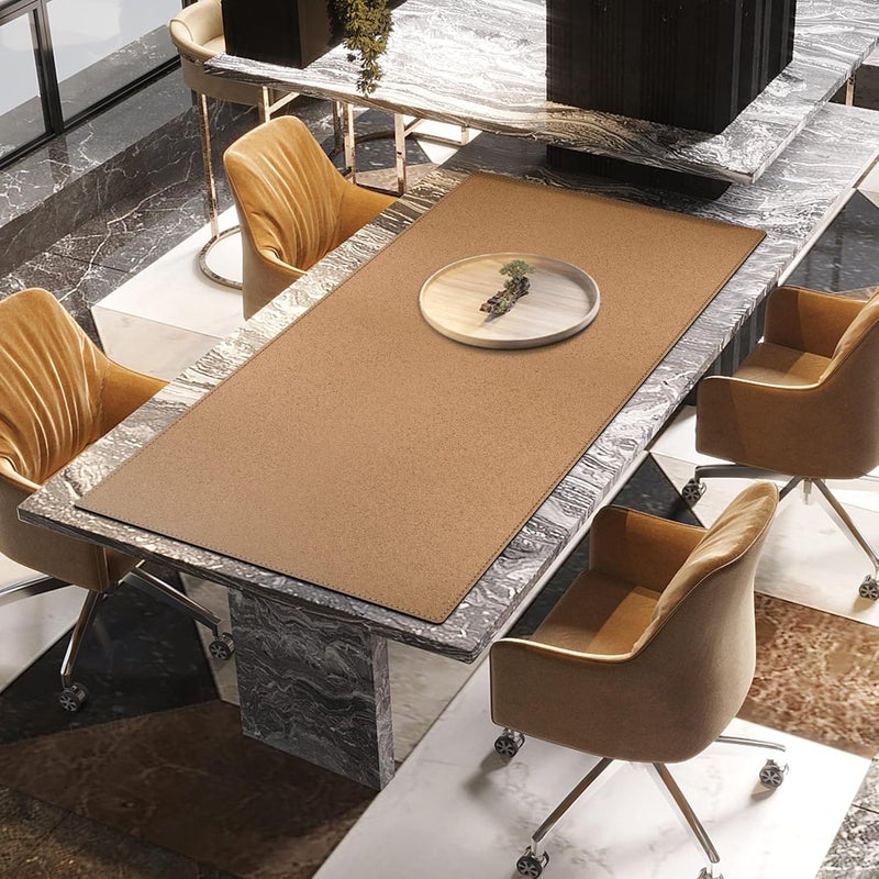 MAIDERN مايدرن 63 × 31.5 بوصة حصيرة مكتب جلدية، حصيرة مكتب كبيرة، حصيرة ماوس كبيرة من الفلين والجلد للمكتب، حصيرة مكتب كمبيوتر مقاومة للماء للألعاب والمكتب المنزلي (كريمي) - Image 5