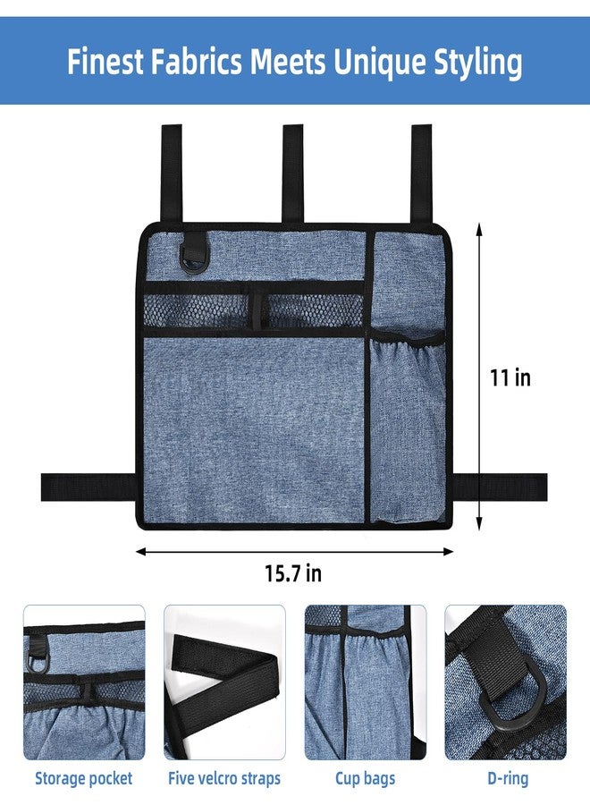 LQOQA Dark Blue Walker Storage Bag with Cup Holder - Foldable Water Resistant Large Capacity Basket, Armrest Accessories for Folding Walkers Rollators Seniors Elderly Handicap - Image 2