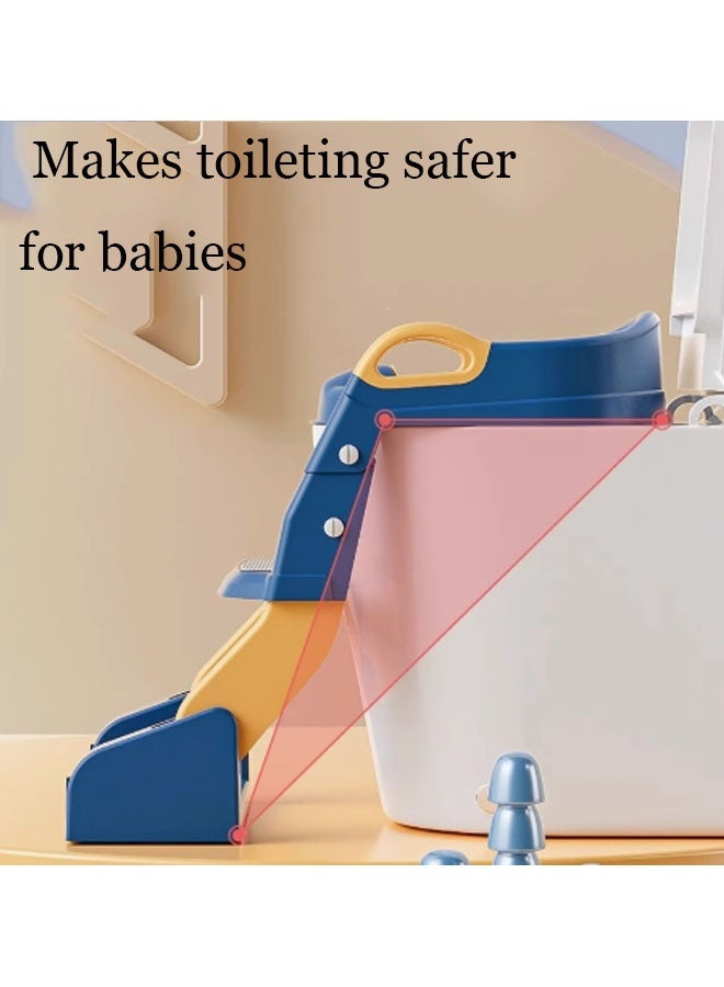 ضغط فين مقعد مرحاض للتدريب على استخدام المرحاض 3 في 1 مع سلم، تصميم قابل للتعديل والطي للأطفال الصغار من سن 1 إلى 8 سنوات، مقعد مرحاض للأطفال مع وعاء قابل للإزالة، وسائد مضادة للانزلاق وواقي من الرذاذ للأولاد والبنات (أزرق وأصفر) - Image 5
