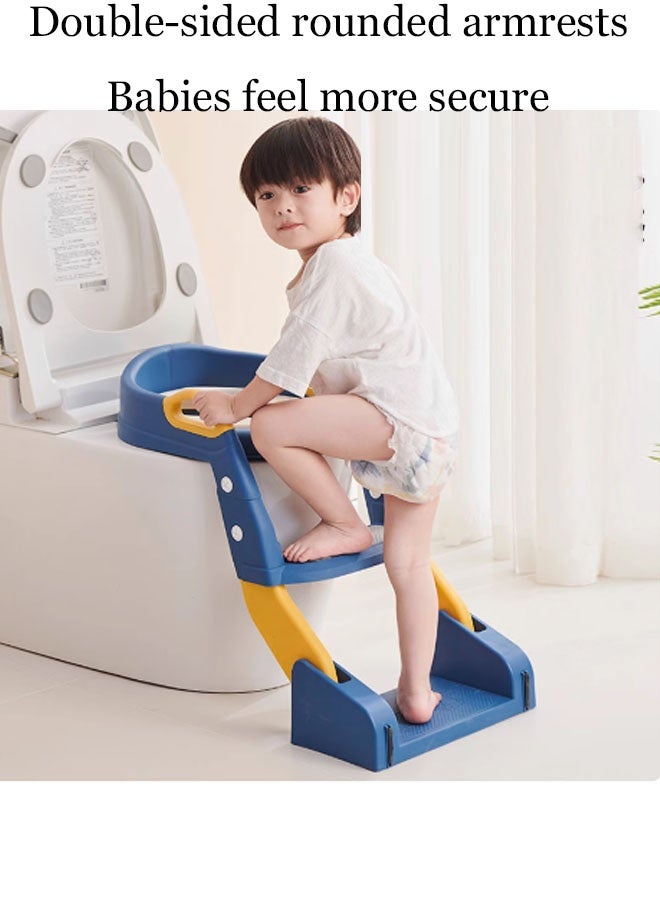 ضغط فين مقعد مرحاض للتدريب على استخدام المرحاض 3 في 1 مع سلم، تصميم قابل للتعديل والطي للأطفال الصغار من سن 1 إلى 8 سنوات، مقعد مرحاض للأطفال مع وعاء قابل للإزالة، وسائد مضادة للانزلاق وواقي من الرذاذ للأولاد والبنات (أزرق وأصفر) - Image 3