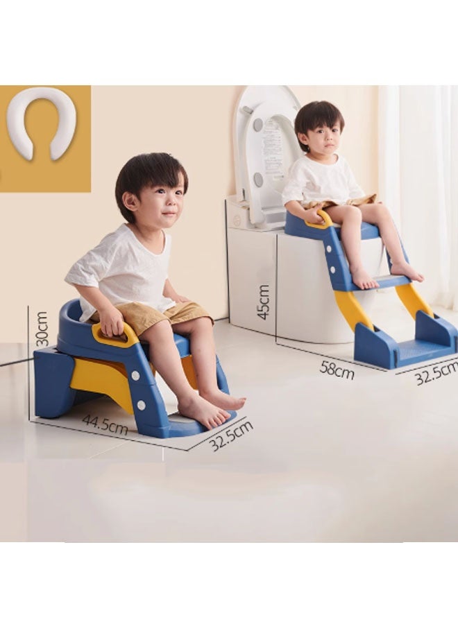 ضغط فين مقعد مرحاض للتدريب على استخدام المرحاض 3 في 1 مع سلم، تصميم قابل للتعديل والطي للأطفال الصغار من سن 1 إلى 8 سنوات، مقعد مرحاض للأطفال مع وعاء قابل للإزالة، وسائد مضادة للانزلاق وواقي من الرذاذ للأولاد والبنات (أزرق وأصفر) - Image 2