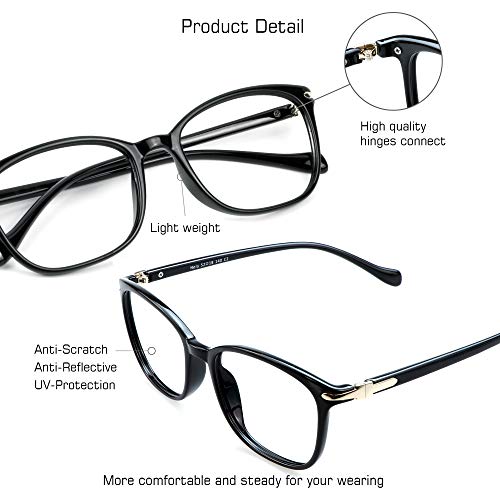 VisionGlobal Blue Light Blocking Glasses for Women Men, Computer Reading, TV Glasses, Stylish Square Frame(Black,+1.25 Magnification) - Image 2