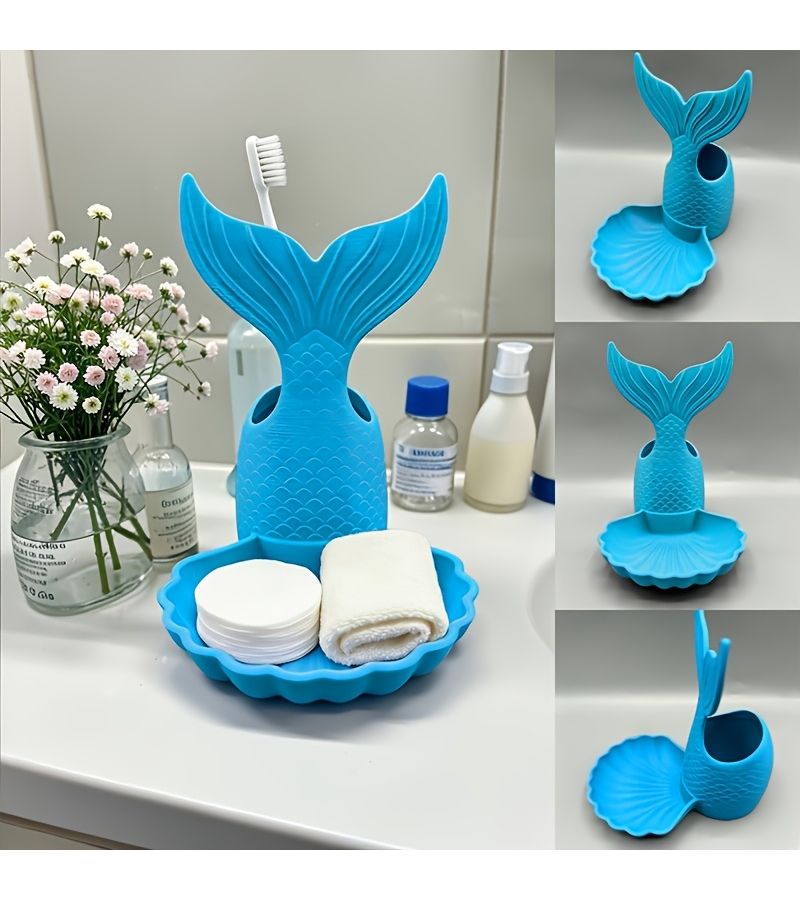 Mermaid Bathroom Tray for Toothbrush Toothpaste Soap Organizer - Image 1
