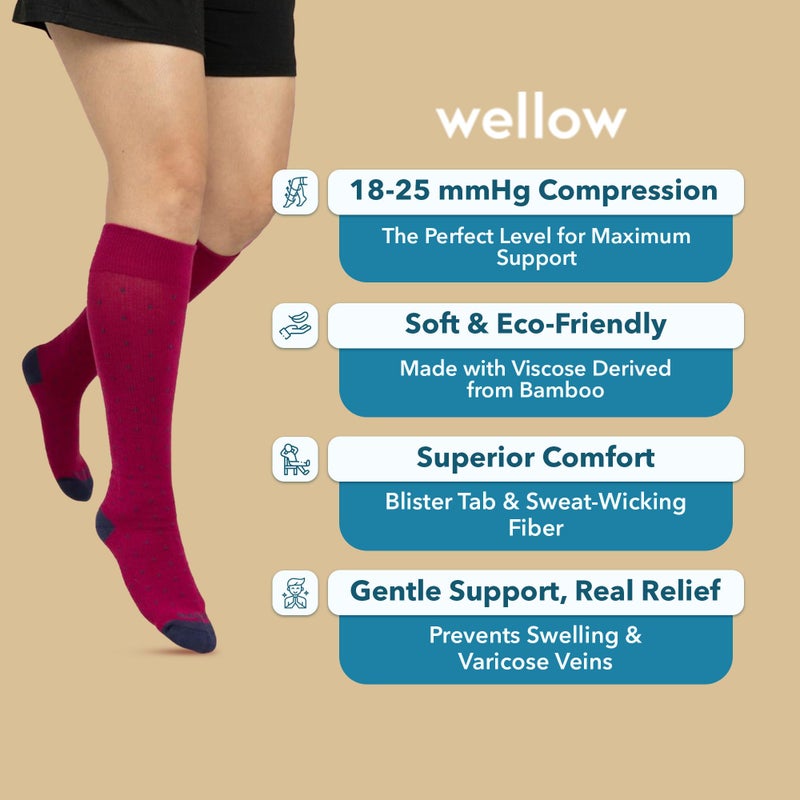Wellow Premium Socks (Compression Socks - Regular) for Men and Women, Made with Viscose from Bamboo, Relieves Swelling, Nurses - Pregnancy Support, MD, Dewberry Argyle - Image 4