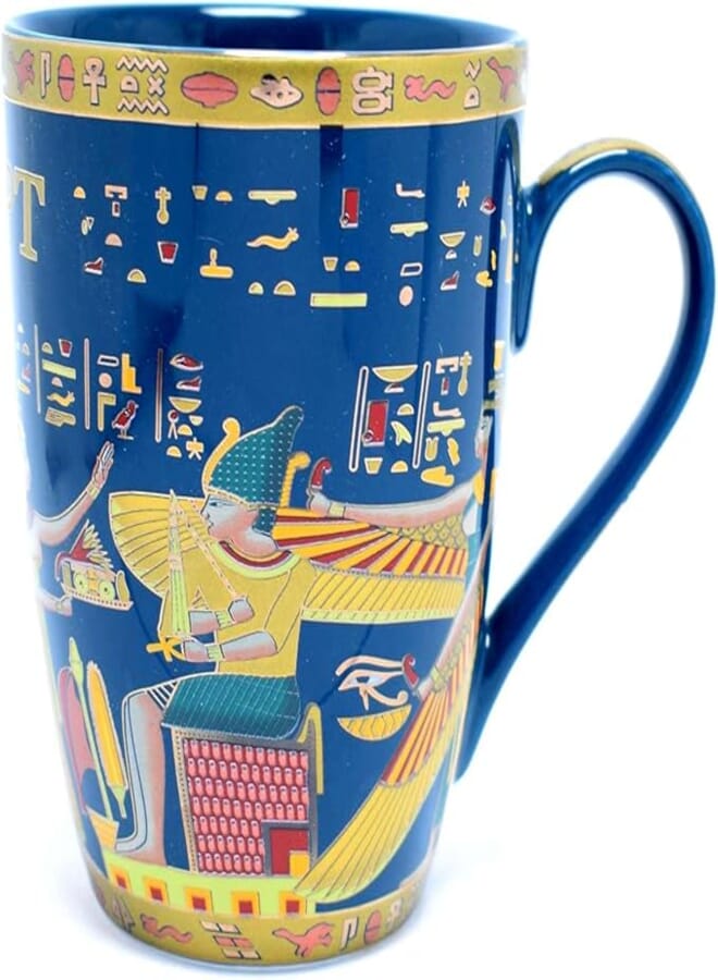 immatgar pharaonic coffee & tea mug ancient Egyptian souvenirs gifts for women and men birthday from Egypt (iisis - Blue - 300 MM)