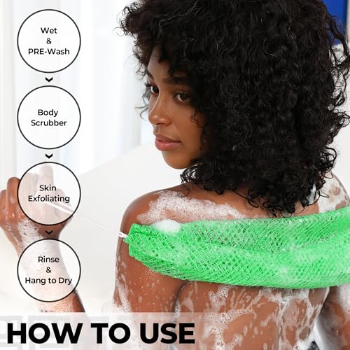 RelaxScene African Net Sponge Authentic - 2 Pieces Exfoliating Body Scrubber Bath Sponge Camellia&Green- Back Scrubber Washcloth for Shower - Real African Scrub Exfoliator Body Care Bathing Accessorie - Image 5