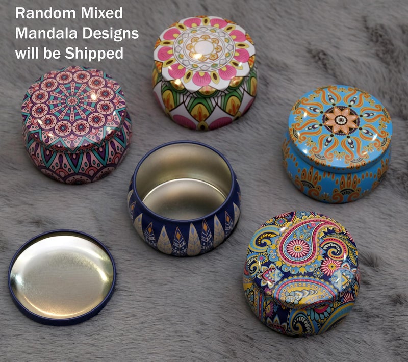 STORE 2508 4Pcs Mandala Design Metal Tin Jar 4oz Empty Candle Jar Containers Storage Box for Candle Making DIY Art & Craft Multicolour - Image 2