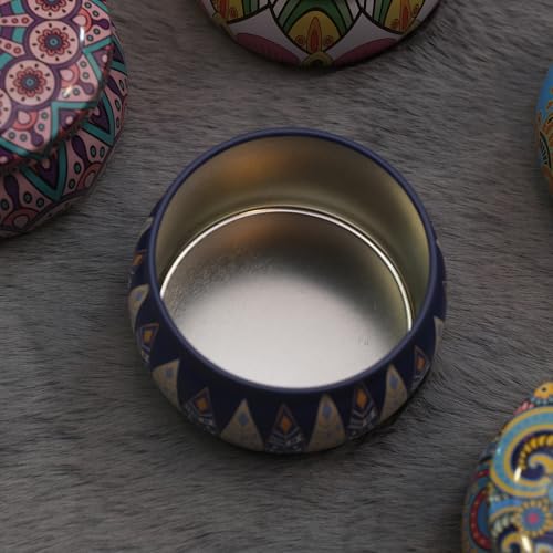 STORE 2508 4Pcs Mandala Design Metal Tin Jar 4oz Empty Candle Jar Containers Storage Box for Candle Making DIY Art & Craft Multicolour - Image 3