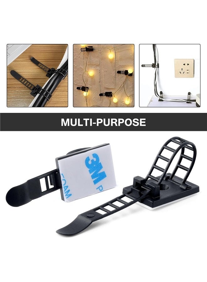 إسكدنيا 100 قطعة من أربطة الكابلات اللاصقة القابلة للتعديل، مشابك الكابلات، أشرطة الكابلات النايلون ذاتية اللصق، مشابك إدارة الكابلات اللاصقة للأسلاك - Image 5