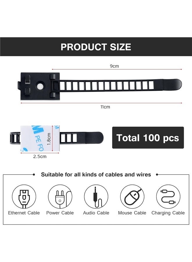 إسكدنيا 100 قطعة من أربطة الكابلات اللاصقة القابلة للتعديل، مشابك الكابلات، أشرطة الكابلات النايلون ذاتية اللصق، مشابك إدارة الكابلات اللاصقة للأسلاك - Image 2