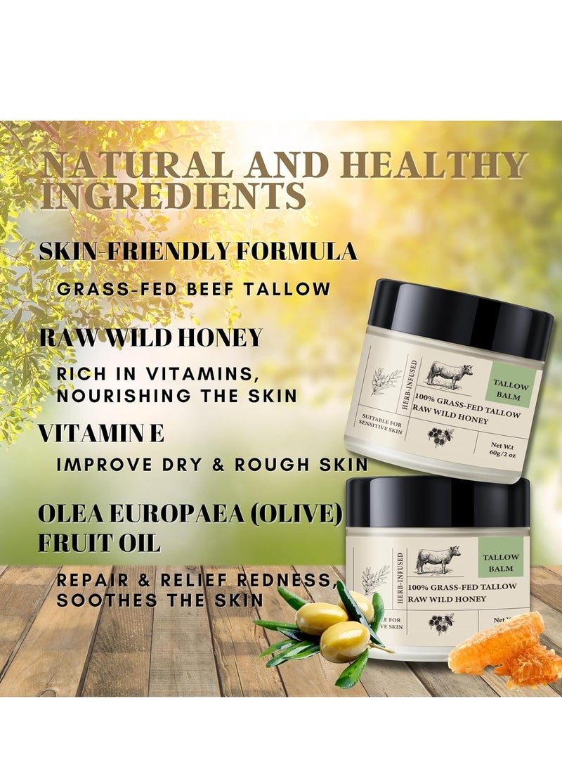 Beef Tallow & Honey Balm – All-Natural Moisturizer Hydrates and Nourishes the Skin, Grass-fed Beef Tallow Honey Balm blend - Ultra-Nourishing Moisturizer for Face, Body & Hands 60g - Image 2
