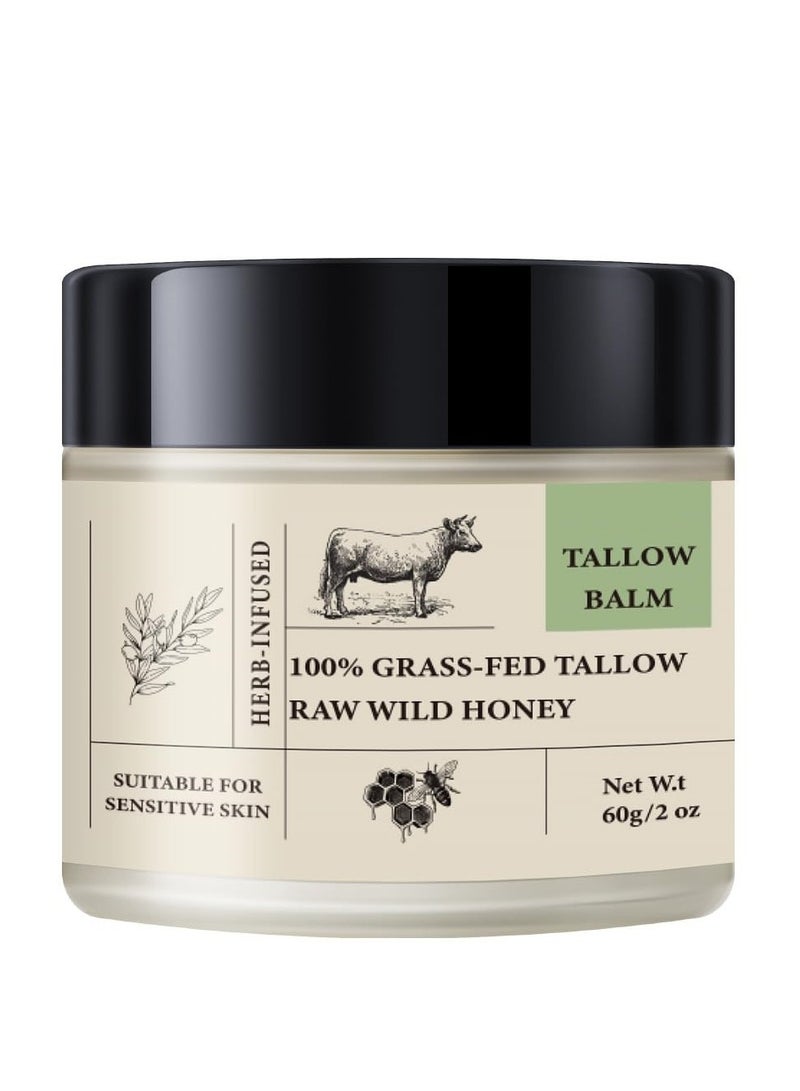 Beef Tallow & Honey Balm – All-Natural Moisturizer Hydrates and Nourishes the Skin, Grass-fed Beef Tallow Honey Balm blend - Ultra-Nourishing Moisturizer for Face, Body & Hands 60g - Image 1