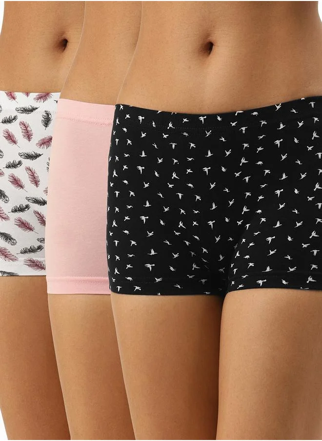 Leading Lady Pack of 3 - Cotton Printed and Plain Boyshorts