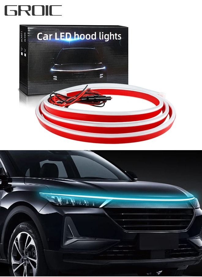 GROIC - 59 Inch Exterior Car Hood Light Strip, 12V DRL Dynamic Scan Start Up Hoodbeam Kit, Flexible Waterproof & Fuse Protection Function Daytime Running Light Strip kit  for Cars, SUVs, Trucks - Image 1