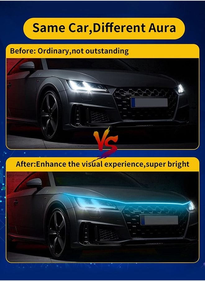 GROIC - 59 Inch Exterior Car Hood Light Strip, 12V DRL Dynamic Scan Start Up Hoodbeam Kit, Flexible Waterproof & Fuse Protection Function Daytime Running Light Strip kit  for Cars, SUVs, Trucks - Image 1