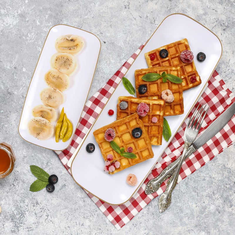 R-kay 4 Pack Gold Rim Plastic Serving Trays - 10 by 5.5 in Heavy Duty Rectangular Platters for Food and Desserts - Premium White Party Trays - Image 4