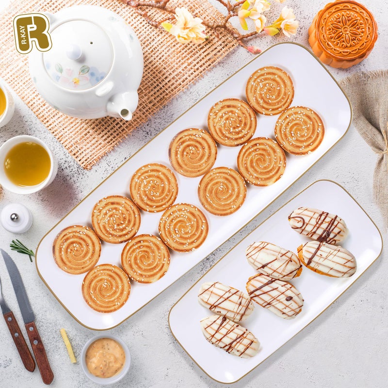 R-kay 4 Pack Gold Rim Plastic Serving Trays - 10 by 5.5 in Heavy Duty Rectangular Platters for Food and Desserts - Premium White Party Trays - Image 5