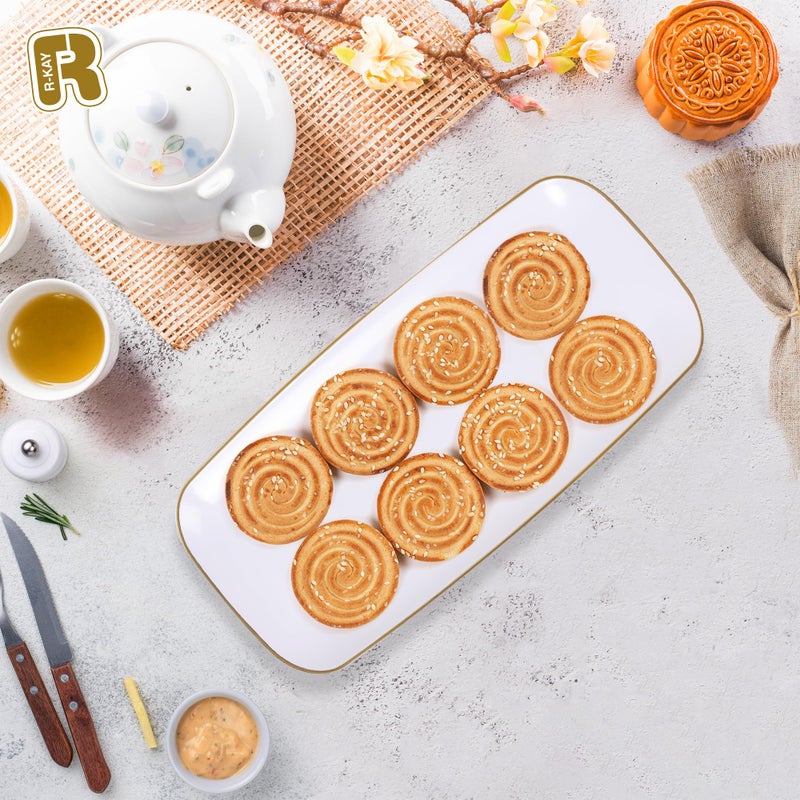 R-kay 4 Pack Gold Rim Plastic Serving Trays - 10 by 5.5 in Heavy Duty Rectangular Platters for Food and Desserts - Premium White Party Trays - Image 3