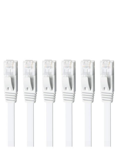 CAT 6 Ethernet Cable, 6 Pack 3ft High Speed Solid Flat CAT6 Gigabit Internet Network LAN Patch Cords, Bare Copper Snagless RJ45 Connector for Modem, Router, Computer